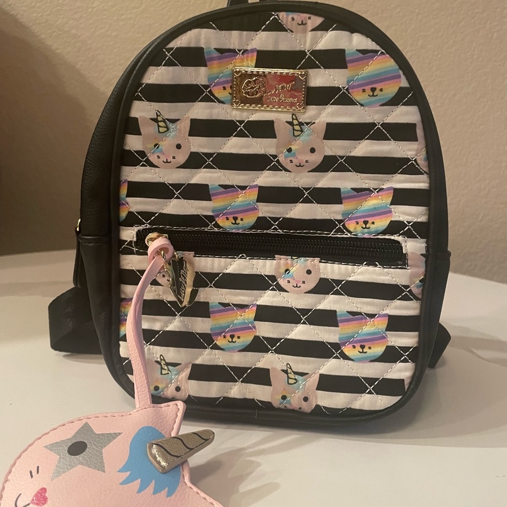 Betsey Johnson Mini Backpack Unicorn Cat Rainbow stripes purse pride caticorn